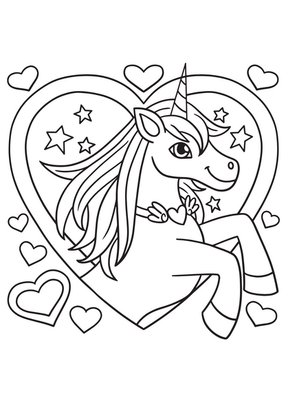 Gepersonaliseerd kleurplaatpakketje unicorn hart + setje kleurpotloodjes - Keekz